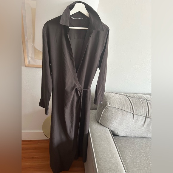 Zara Gray Goth grunge Minimalist Lagenlook  Wrap Shirt Maxi Dress Size M - Picture 1 of 15